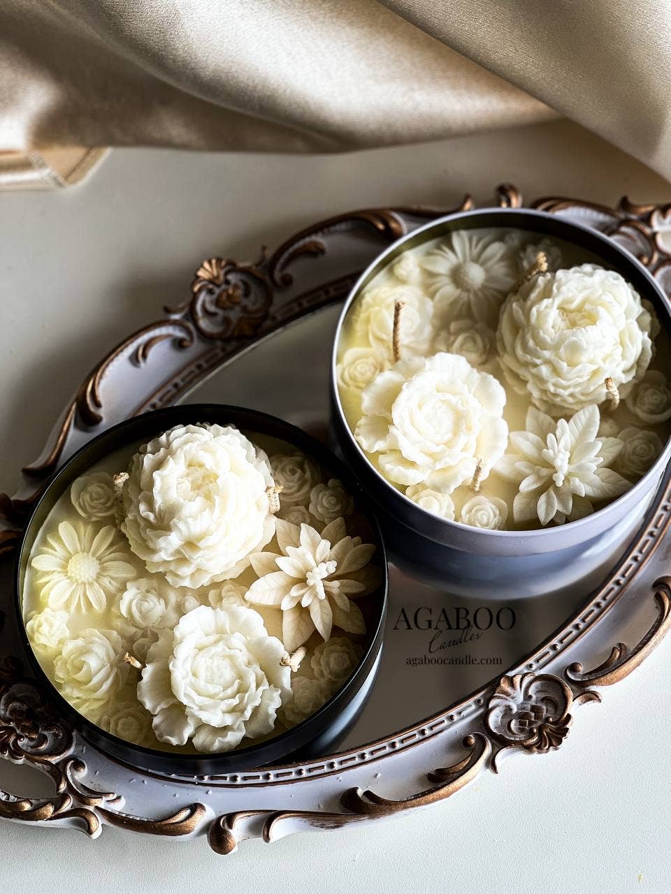 Flower Candle 12 oz 2x5.5in - Container : Honeysuckle Jasmine, Gloss White - Image 2
