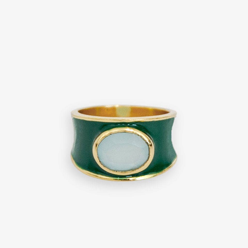 Hazel Oval Stone With Enamel Band Ring Green/Light Blue Wholesale- Size 8