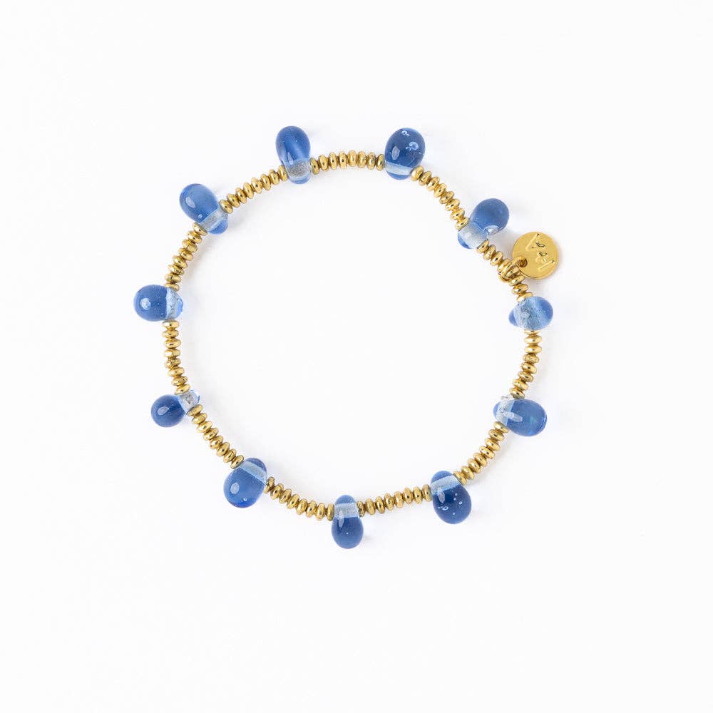 Hope Brass Stretch Bracelet With Glass Beads Blue Wholesale