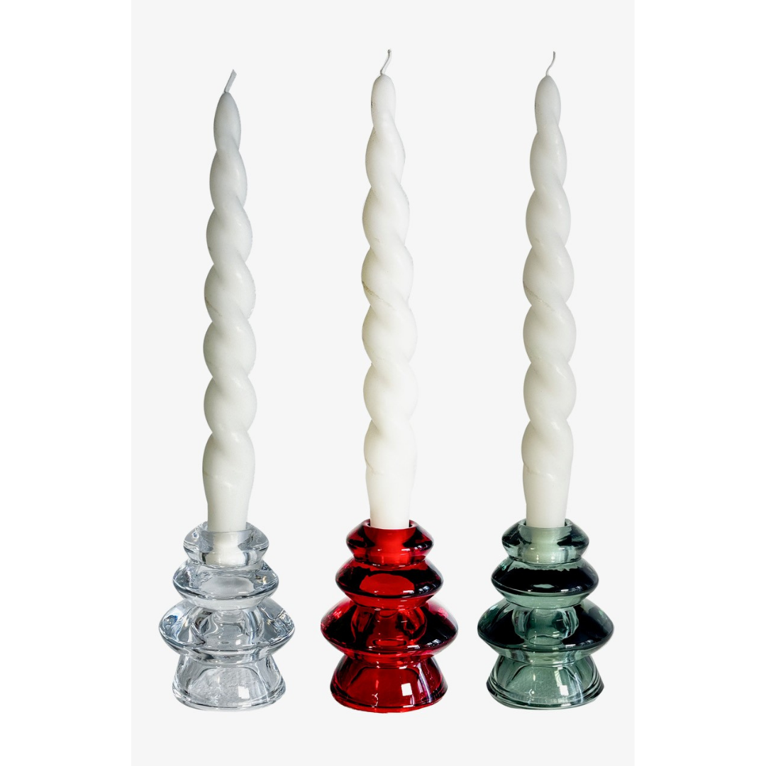 3.75" Glass Christmas Tree Taper Candle Holder