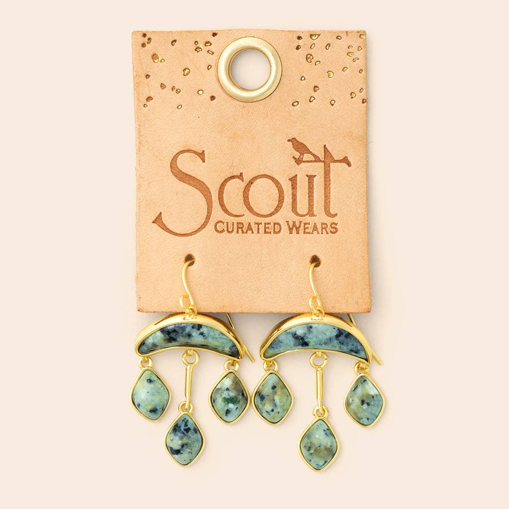 Stone Crescent Drop Earring - African Turquoise/Gold - Image 3