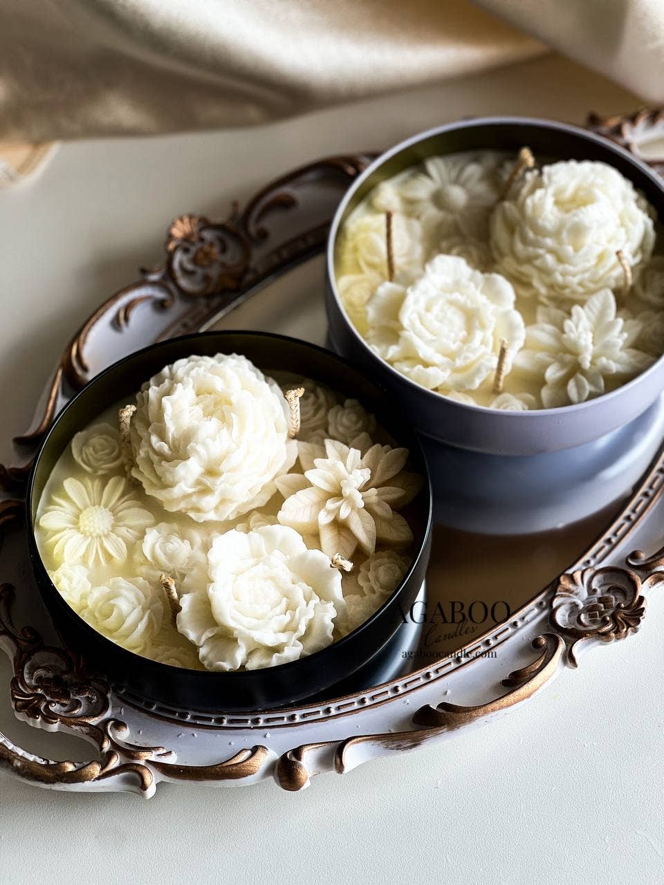 Flower Candle 12 oz 2x5.5in - Container : Honeysuckle Jasmine, Gloss White - Image 3