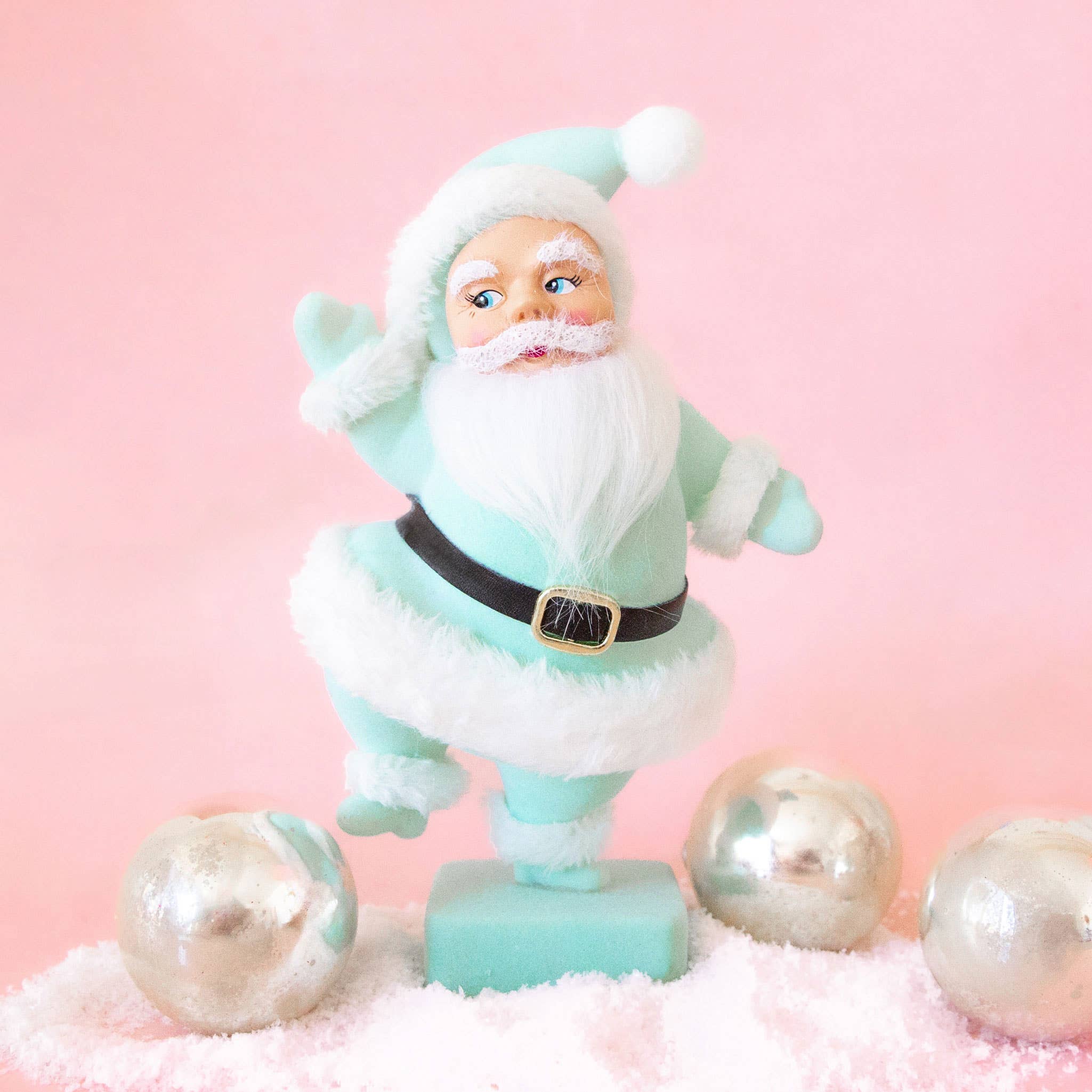 Retro Flocked Dancing Santa | Mint