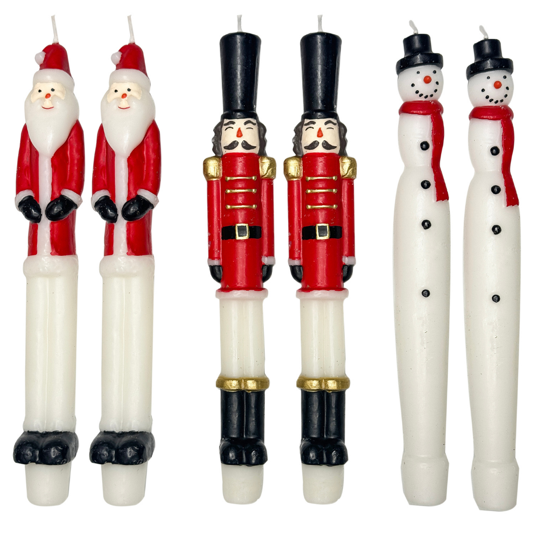 10" Set of 2 Holiday Character Taper Candle Assortment