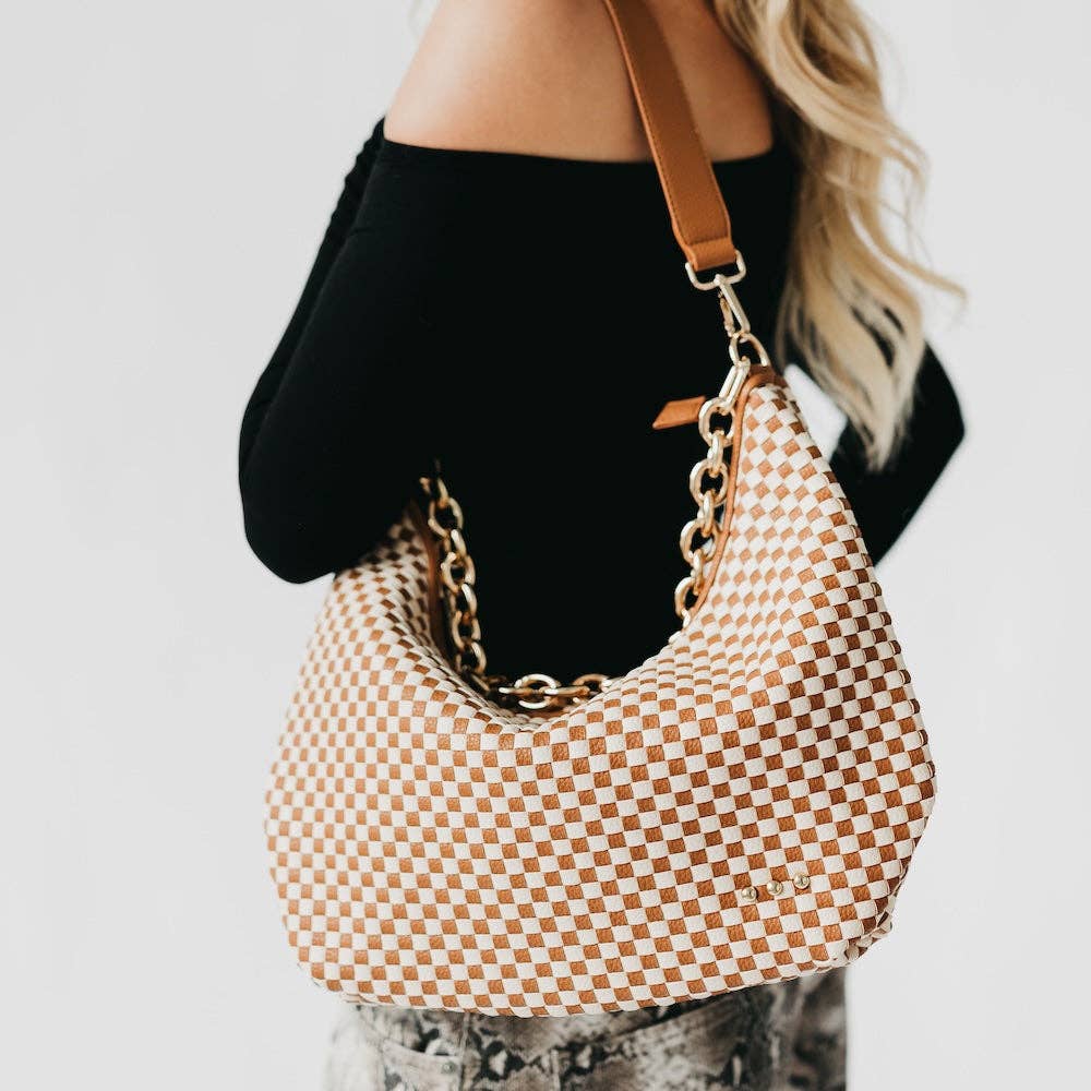 Sienna Slouchy Woven Shoulder Bag: Black Checkered