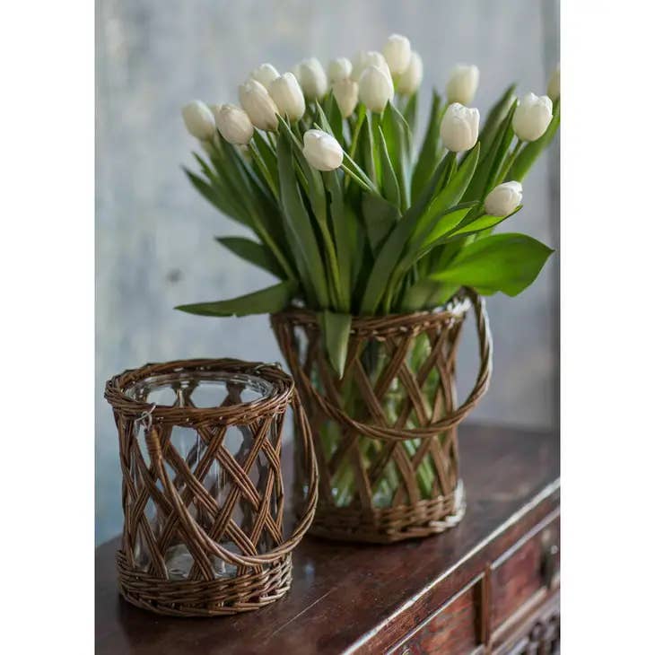 Classic Glass and Wicker Vase: Large